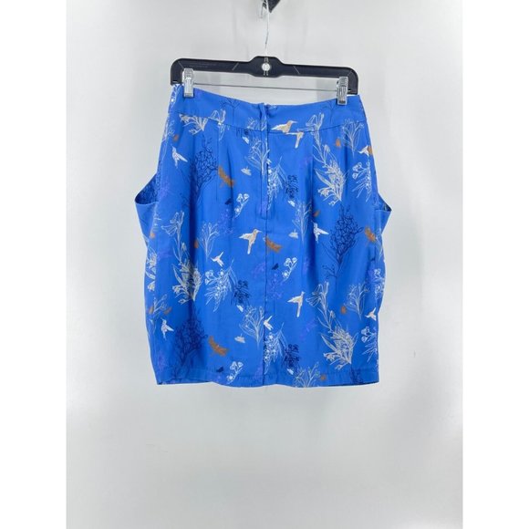 H & M Women's Blue Hummingbird Floral Print Pockets Skirt Back Zip Size 8 - Picture 4 of 15